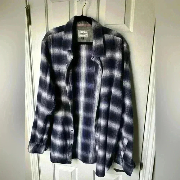 Flag & Anthem Mens Blue Black &White Thick Flannel Button Down Shirt Size 2XL - Picture 1 of 6